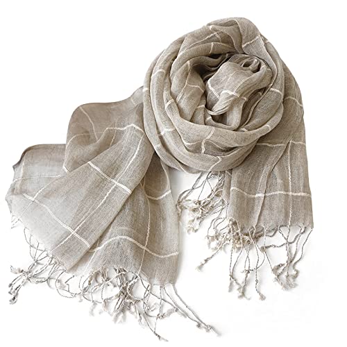 LumiSyne Mode Schal Damen Herren Flachs Leinen Klassischer Karierter Streifen Muster Leicht Atmungsaktive Schals Warme Umschlagtucher Wraps Sonnencreme Stola Ganzjährig von LumiSyne
