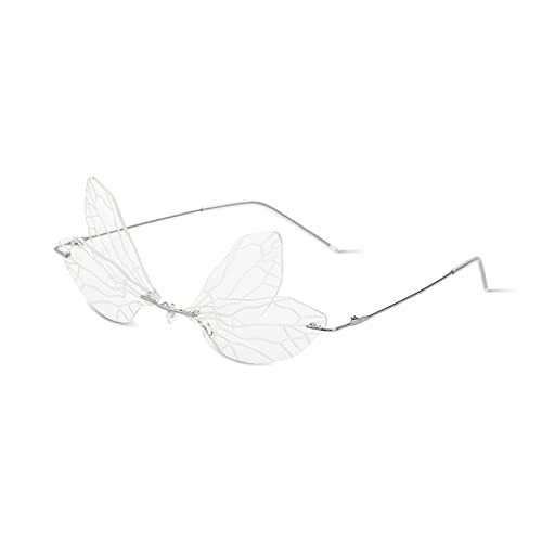 LumiSyne Mode Schmetterling Libelle Sonnenbrillen Damen Randlose Unregelmäßige Transparente Gläser Mit Farbverlauf Metall Rahmen UV400 Schutz Gläser Fotografie Party von LumiSyne