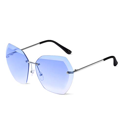 LumiSyne Randlos Sonnenbrille Für Damen Transparente Verlaufsgläser Metallrahmen Diamant Schneiden Linse UV400 Übergroß Rahmenlos Brille Mit Brillenetui von LumiSyne