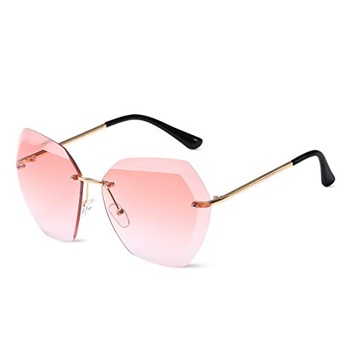 LumiSyne Randlos Sonnenbrille Für Damen Transparente Verlaufsgläser Metallrahmen Diamant Schneiden Linse UV400 Übergroß Rahmenlos Brille Mit Brillenetui von LumiSyne