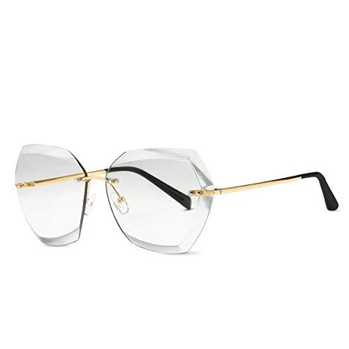 LumiSyne Randlos Sonnenbrille Für Damen Transparente Verlaufsgläser Metallrahmen Diamant Schneiden Linse UV400 Übergroß Rahmenlos Brille Mit Brillenetui von LumiSyne