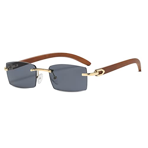 LumiSyne Rechteck Randlose Sonnenbrille Herren Damen Holz Bügeln Farbverlauf Linsen Ultra-Small Frame UV 400 Schutz Blendschutz Retro Quadratische Brille Für Dekoration Fahren Reisen von LumiSyne