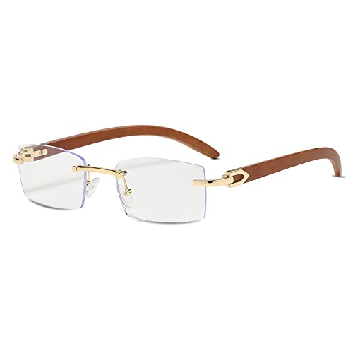 LumiSyne Rechteck Randlose Sonnenbrille Herren Damen Holz Bügeln Farbverlauf Linsen Ultra-Small Frame UV 400 Schutz Blendschutz Retro Quadratische Brille Für Dekoration Fahren Reisen von LumiSyne