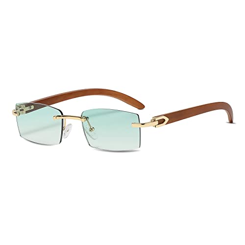 LumiSyne Rechteck Randlose Sonnenbrille Herren Damen Holz Bügeln Farbverlauf Linsen Ultra-Small Frame UV 400 Schutz Blendschutz Retro Quadratische Brille Für Dekoration Fahren Reisen von LumiSyne