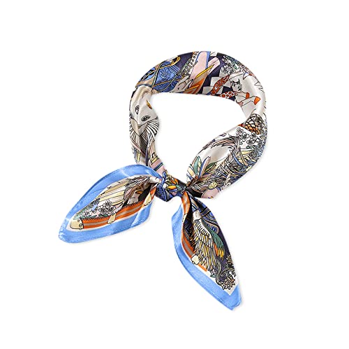 LumiSyne Retro Seidenschal Damen Künstlerisch Gedruckte Serie Kopftuch -Romantik Exotische- Hochwertige Satin Seide Quadratischer Schal Bandana Kopfschmuck Haarband Senior Zubehör (Blau Tier) von LumiSyne
