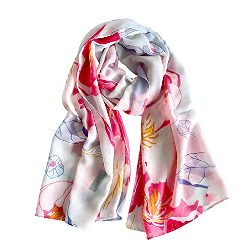 LumiSyne Schal Fischgrätmuster Damen Blume Schmetterlings Gedruckt Baumwollschal Lange Weich Schal Frauen Leichte Halstücher Stola Sonnencreme Schultertuch Frühling Sommer Strand von LumiSyne