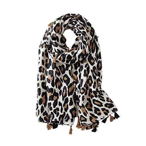 LumiSyne Schal Für Damen Mode Leopard Animal Print Klassisches Vintage Schal Baumwolle Leinen Mit Fransen/Quaste Langer Warme Halstücher Sonnencreme Stola Ganzjährig von LumiSyne