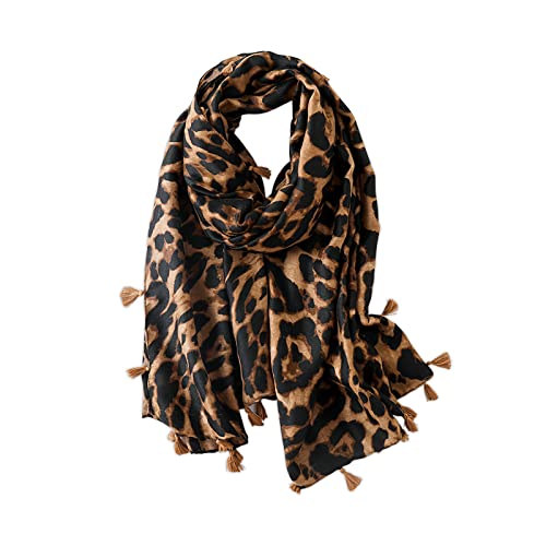 LumiSyne Schal Für Damen Mode Leopard Animal Print Klassisches Vintage Schal Baumwolle Leinen Mit Fransen/Quaste Langer Warme Halstücher Sonnencreme Stola Ganzjährig von LumiSyne