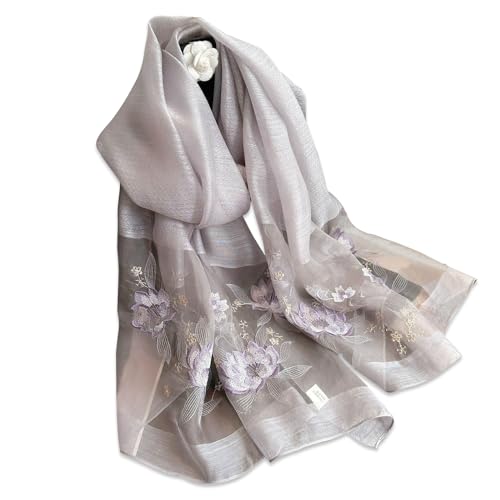 LumiSyne Seidenschal Chiffon Schal Für Damen Zarte Lotus Blumen Stickerei Transparenter Tüll Leichte Weich Lange Halstücher Sonnenschutz Stola Durchsichtiger Schal Frühling Herbst LumiSyne Seidenschal Chiffon Schal Für Damen Zarte Lotus Blumen Stickerei Transparenter Tüll Leichte Weich Lange Halstücher Sonnenschutz Stola Durchsichtiger Schal Frühling Herbst von LumiSyne