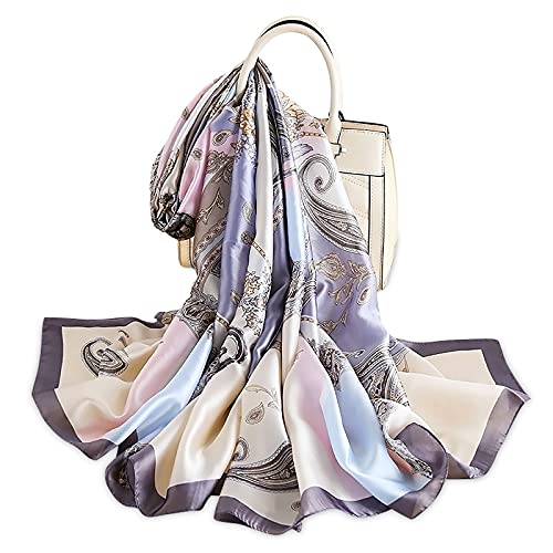 LumiSyne Seidenschal Damen Blume Gedruckt Muster Mode Eleganten Stil Weicher Hautfreundlicher Warmer Seidentuch Lange Halstücher Sonnencreme Stola All Season von LumiSyne