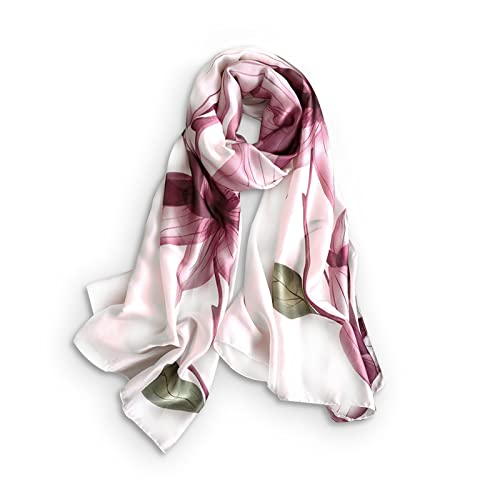 LumiSyne Seidenschal Damen Blumen Blätter Pflanze Gedruckt Muster Mode Eleganten Stil Lange Halstücher Weich Warme Seidentuch Halstücher Tücher Sonnencreme Stola Schal Ganzjährig von LumiSyne