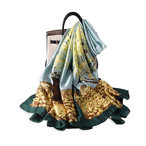 LumiSyne Seidenschal Damen Blumen Blätter Pflanze Gedruckt Muster Mode Eleganten Stil Lange Halstücher Weich Warme Seidentuch Halstücher Tücher Sonnencreme Stola Schal Ganzjährig von LumiSyne
