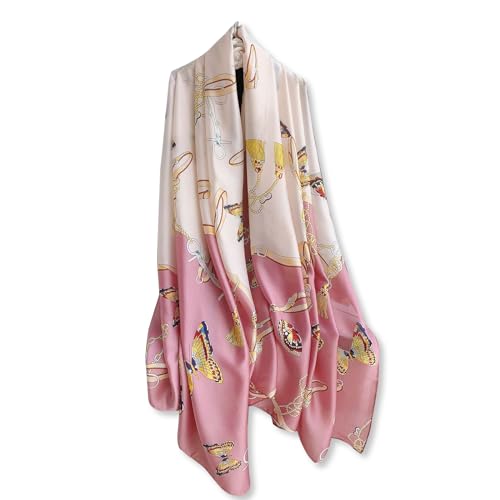LumiSyne Seidenschal Damen Bunte Blumen Schmetterling Muster Mode Eleganten Stil Lange Große Schals Leicht Warme Halstücher Stola Sonnencreme Kopftuch Strand Wrap Ganzjährig von LumiSyne