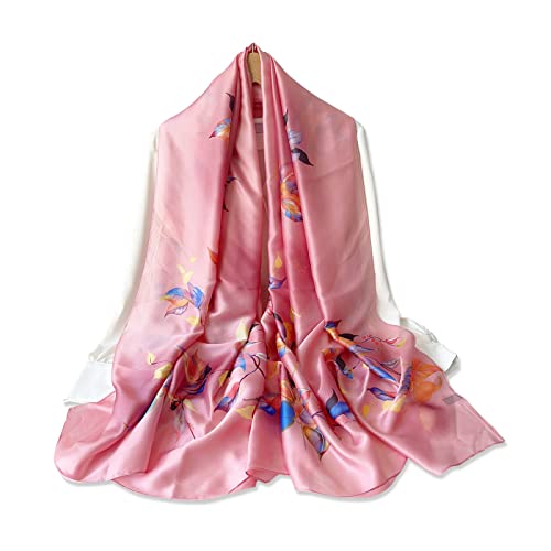 LumiSyne Seidenschal Damen Kamelie Blätter Gedruckt Bunte Ölgemälde Muster Romantisch Künstlerisch Stil Lange Große Schals Leicht Warme Halstücher Stola Sonnencreme Kopftuch Strand Wrap Ganzjährig von LumiSyne