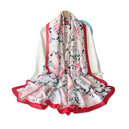 LumiSyne Seidenschal Damen Kamelie Blätter Gedruckt Bunte Ölgemälde Muster Romantisch Künstlerisch Stil Lange Große Schals Leicht Warme Halstücher Stola Sonnencreme Kopftuch Strand Wrap Ganzjährig von LumiSyne