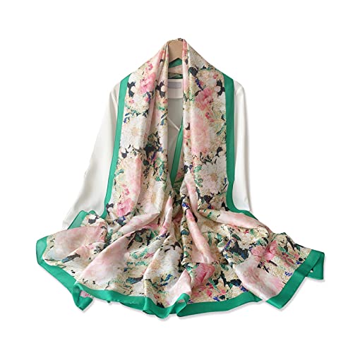 LumiSyne Seidenschal Damen Kamelie Blätter Gedruckt Bunte Ölgemälde Muster Romantisch Künstlerisch Stil Lange Große Schals Leicht Warme Halstücher Stola Sonnencreme Kopftuch Strand Wrap Ganzjährig von LumiSyne