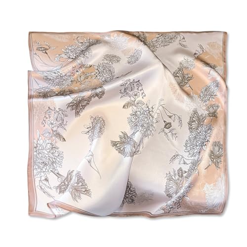 LumiSyne Seidenschal Damen Kleiner Quadratischer Schal Natur Thema Frisch Blumen Muster Leicht Satin Vierecktuch Multifunktional Halstuch Bandana Kopfschmuck Haarschal Griffband 53×53cm von LumiSyne