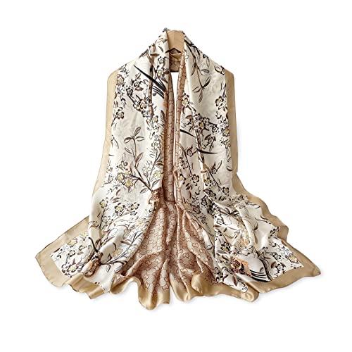 LumiSyne Seidenschal Damen Mode Klassisch Blume Gedruckt Hahnentritt Muster Warmer Seidentuch Lange Leicht Halstücher Sonnencreme Stola All Season von LumiSyne