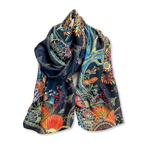 LumiSyne Seidenschal Damen Ölgemälde Blume Gedruckt Baum Muster Bunte Künstlerisch Stil Damen Seidentuch Lange Große Schals Leicht Warme Halstücher Stola Sonnencreme Kopftuch Strand Wrap Ganzjährig von LumiSyne