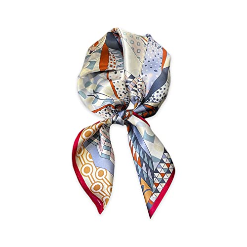 LumiSyne Seidenschal Damen Quadratischer Schal 70×70cm Retro Gedruckt Geometrisch Kette Monogram Muster Leicht Satin Vierecktuch Multifunktionales Halstuch Kopftuch Bandana Kopfschmuck Haarband von LumiSyne