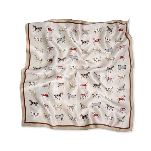 LumiSyne Seidenschal Damen Quadratischer Schal Vintage Pferd Muster Leicht Satin Kleiner Vierecktuch Multifunktional Halstuch Bandana Kopfschmuck Haarschal Griff Wrap Ribbon 53×53cm von LumiSyne