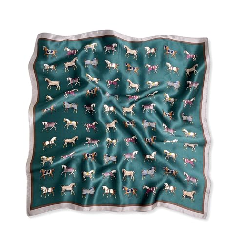 LumiSyne Seidenschal Damen Quadratischer Schal Vintage Pferd Muster Leicht Satin Kleiner Vierecktuch Multifunktional Halstuch Bandana Kopfschmuck Haarschal Griff Wrap Ribbon 53×53cm von LumiSyne
