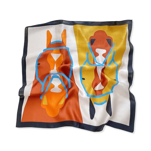 LumiSyne Seidenschal Damen Quadratischer Schal Vintage Pferd Muster Leicht Satin Kleiner Vierecktuch Multifunktional Halstuch Bandana Kopfschmuck Haarschal Griff Wrap Ribbon 53×53cm von LumiSyne