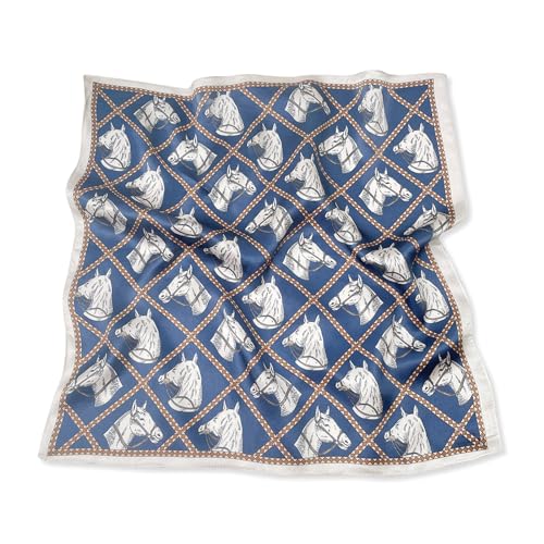 LumiSyne Seidenschal Damen Quadratischer Schal Vintage Pferd Muster Leicht Satin Kleiner Vierecktuch Multifunktional Halstuch Bandana Kopfschmuck Haarschal Griff Wrap Ribbon 53×53cm von LumiSyne
