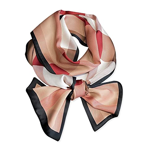 LumiSyne Seidenschal Damen Skinny Schal Schachbrett Kariert Gedruckt Buchstaben Muster Klassische Retro Stil Lange Krawatte Schal Leicht Schmaler Halstuch Bandana Kopfschmuck Griff Wrap Ribbon von LumiSyne