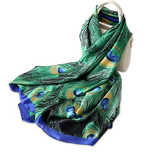 LumiSyne Seidenschal Damen Warm Weich Seidentuch Herbst Winter Animal Print Schal Leopard Pfau Pferd Muster Lange Halstücher Sonnenschut Stola Ganzjährig von LumiSyne
