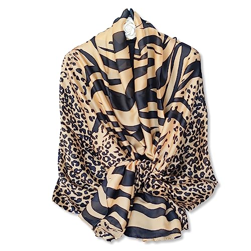 LumiSyne Seidenschal Damen Warm Weich Seidentuch Herbst Winter Animal Print Schal Leopard Pfau Pferd Muster Lange Halstücher Sonnenschut Stola Ganzjährig von LumiSyne