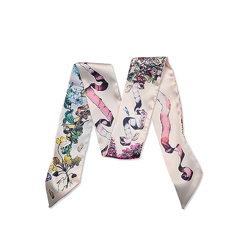 LumiSyne Skinny Seidenschal Damen Mädchen Schmale Lange Halstuch Leopard Animal Print Bunte Blumen Muster Satin Ribbon Seidentüch Krawatte Kopfschmuck Haarschal Griff Wrap Ribbon von LumiSyne