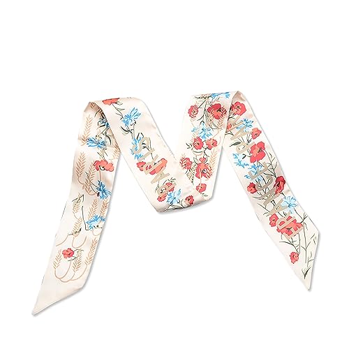 LumiSyne Skinny Seidenschal Damen Mädchen Schmale Lange Halstuch Leopard Animal Print Bunte Blumen Muster Satin Ribbon Seidentüch Krawatte Kopfschmuck Haarschal Griff Wrap Ribbon von LumiSyne