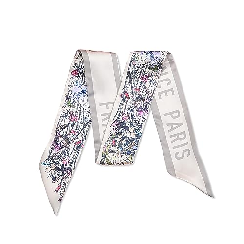 LumiSyne Skinny Seidenschal Damen Mädchen Schmale Lange Halstuch Leopard Animal Print Bunte Blumen Muster Satin Ribbon Seidentüch Krawatte Kopfschmuck Haarschal Griff Wrap Ribbon von LumiSyne