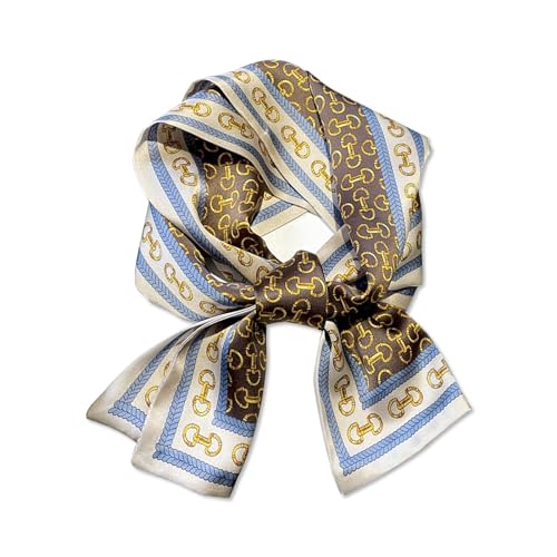 LumiSyne Skinny Seidenschal Damen Schmale Lange Halstuch Vintage Geometrisch Buchstaben Gedruckt Bunte Malerei Muster Satin Kleine Seidentuch Multifunktionales Kopfschmuck Haarschal Griff Wrap Ribbon von LumiSyne