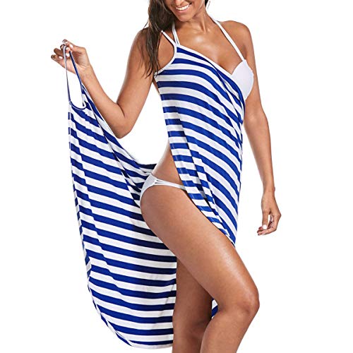 LumiSyne Strandkleider Damen Bikini Badeanzüge Cover Ups Ärmellos Wickelrock Sexy V Ausschnitt Strandponcho Mode Streifen Pareos Lose Stil Strandrock Große Größe von LumiSyne