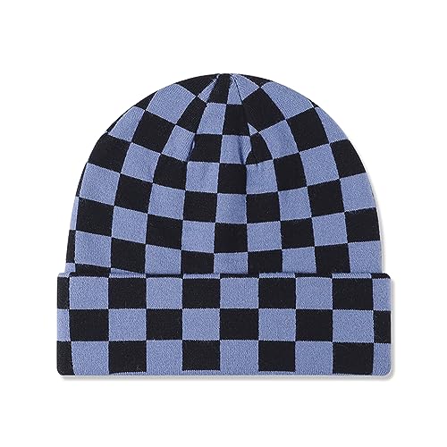 LumiSyne Strickmütze Für Damen Herren Schachbrett Kariert Muster Doppelter Zweck Mütze Mit Bündchen Und Slouchy Beanie Doppellagiger Stoff Stretchy Warme Baggy Skull Cap Winter Mütze Für Outdoor von LumiSyne