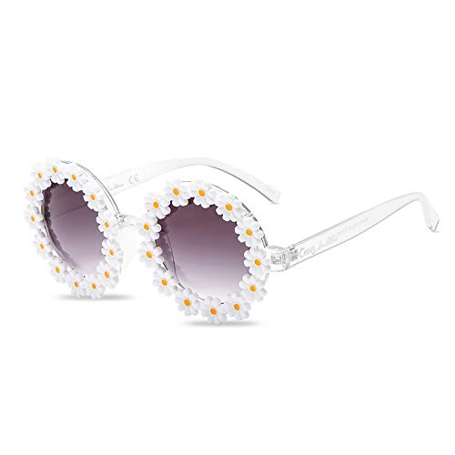 LumiSyne Süße Gänseblümchen Sonnenbrille Herren Damen Runder Rahmen Blume Dekoration Brille UV400 Abschlussball Party Gläser Fotografie Requisiten Brillen Für Paare Reise Strand Weiß von LumiSyne