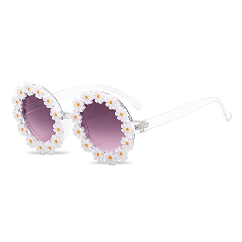 LumiSyne Süße Gänseblümchen Sonnenbrille Herren Damen Runder Rahmen Blume Dekoration Brille UV400 Abschlussball Party Gläser Fotografie Requisiten Brillen Für Paare Reise Strand Weiß von LumiSyne