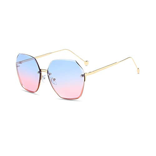 LumiSyne Übergroße Randlose Sonnenbrille Damen Hexagonal Diamant Schneiden Linse Metall Rahmen Transparent Farbverlauf Gläser UV 400 Blendschutz Schatten Mode Brille Outdoor Reisen von LumiSyne