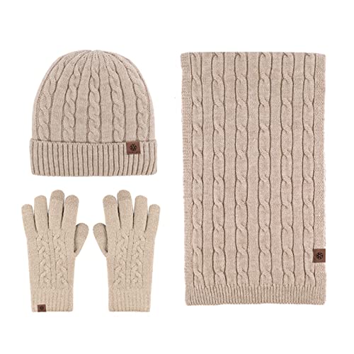 LumiSyne Winter 3 In 1 Mütze Schal Handschuh Sets Für Herren Damen Chunky Gestrickt Alpaka Wolle Textur Einfarbig Kabel Gestrickte Strickmütze Langer Schal Touchscreen Handschuhe Dicke Warme Futter von LumiSyne
