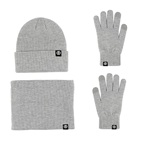 LumiSyne Winter 3 In 1 Mütze Schal Handschuh Sets Für Herren Damen Einfarbig Beanie Strickmütze Touchscreen Handschuhe Halswärmer Mit Thermisch Fleece Futter Kaltes Wetter Warme Sets von LumiSyne