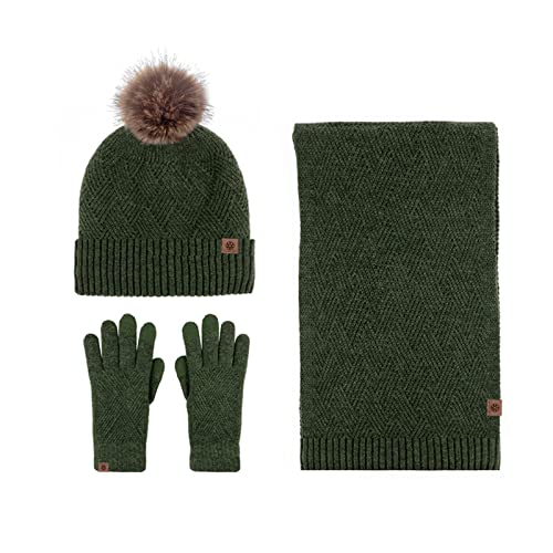 LumiSyne Winter 3 In 1 Mütze Schal Handschuh Sets Für Herren Damen Einfarbig Rhombus Strickmütze Beanie Langer Schal Touchscreen Handschuhe Bommelmütze Mit Pompom Weiche Wolle Thermisch Fleece Futter von LumiSyne