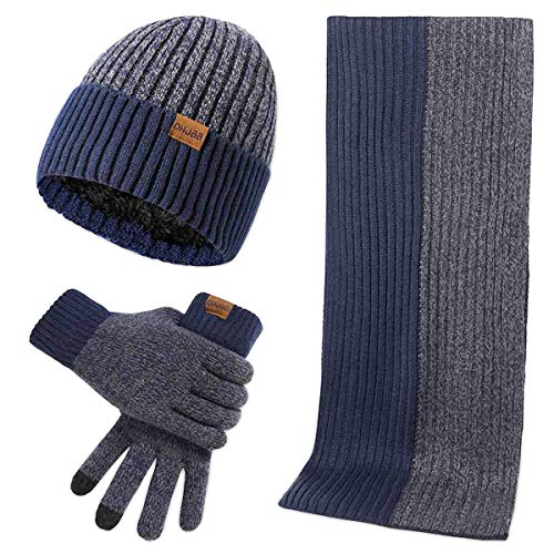 LumiSyne Winter 3 In 1 Mütze Schal Handschuh Sets Für Herren Damen Mode Einfache Zweifarbige Jacquard Touchscreen Handschuhe Beanie Strickmütze Langer Schal Verdickte Und Weiche Wolle von LumiSyne