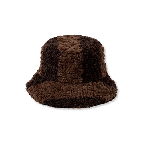 LumiSyne Winter Fischerhut Für Herren Damen Flauschige Eimer Hut Sherpa Fleece Wintermütze Lamm Wolle Farbnähte Karierte Muster Verstellbare Weich Warme Bucket Hat Für Kaltes Wetter Passende Kleidung von LumiSyne