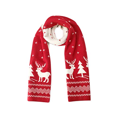 LumiSyne Winter Gestrickte Doppelseitige Schal Damen - Fair Isle Rentier Schneeflocken Weiche Warme Lang Stola von LumiSyne