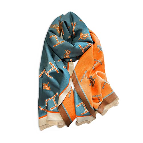 LumiSyne Winter Schal Kaschmir Stolen Für Damen Alphabet Und Retro Pferd Muster Warmer Pashmina Schals Mit Quasten Weiche Lange Schultertuch Stola von LumiSyne