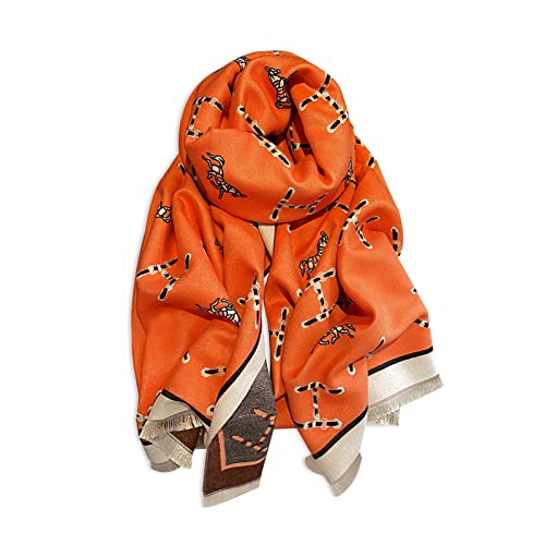 LumiSyne Winter Schal Kaschmir Stolen Für Damen Alphabet Und Retro Pferd Muster Warmer Pashmina Schals Mit Quasten Weiche Lange Schultertuch Stola von LumiSyne