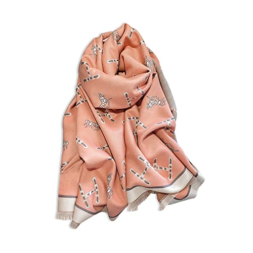 LumiSyne Winter Schal Kaschmir Stolen Für Damen Alphabet Und Retro Pferd Muster Warmer Pashmina Schals Mit Quasten Weiche Lange Schultertuch Stola von LumiSyne