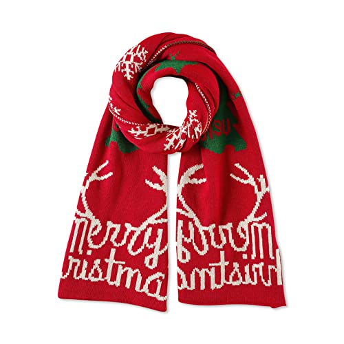 LumiSyne Winter Schals Damen Gestrickte Schals Doppelseitige Christmas Weihnachten Rentier Geweih Schneeflocken Muster Lang Pashmina Stola Dicke von LumiSyne